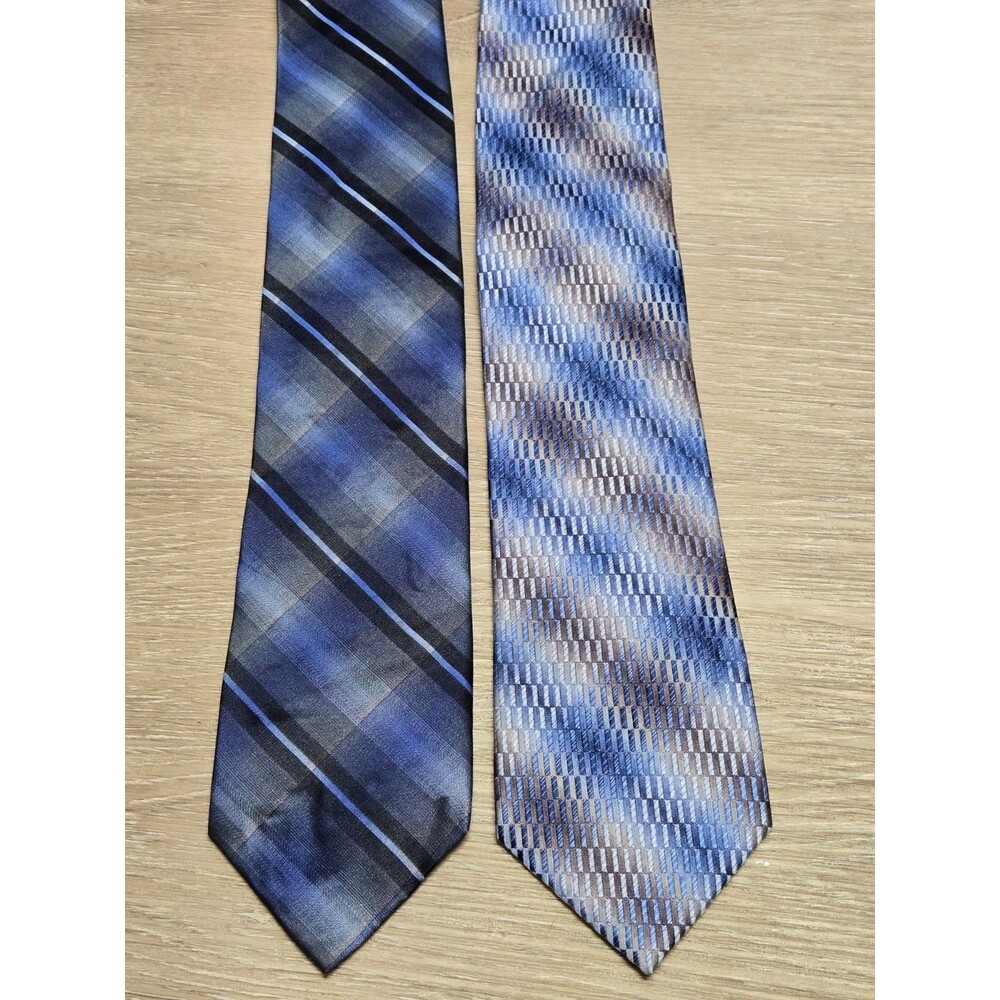 Kenneth Cole Reaction 100% Silk Neck Ties Lot of 2 Blue Gray